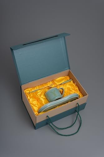 Longquan UNESCO Heritage Celadon Coffee Set Double-glazed collector's edition with oval-shaped plates and tableware - handcrafted sky blue glaze ceramic gift box (1, Sky blue glaze) - Image 4