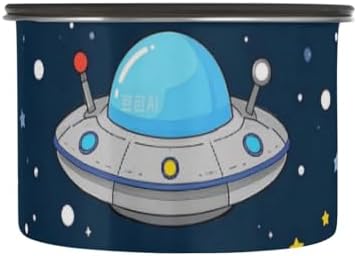 Cartoon Cute Blue-gray Spaceship Designed Storage Containers With Lids Stainless Steel Cereal Container 1 Button Opening Coffee Canister - Image 2