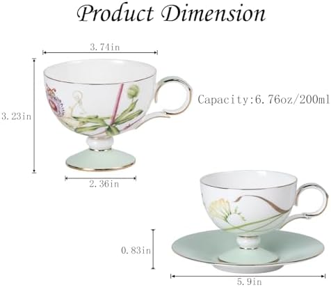 KAMMAK Tea Cups Set of 2,Ceramic Floral Pattern Demitasse Cup - Image 2