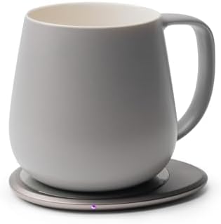OHOM Ui+ Self-Heating Mug Set – Soft Gray | 18 fl oz / 532 mL Ceramic Coffee & Tea Mug Set with Heating Pad by OHOM