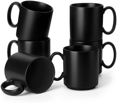 vancasso Porcelain Coffee Mugs Set of 6, 16 Oz Large Black Coffee Cups for Latte, Cappuccino, Tea & Hot Cocoa, Sleek Modern Café Style for Home, Office & Coffee Bar, Microwave & Dishwasher Safe by vancasso