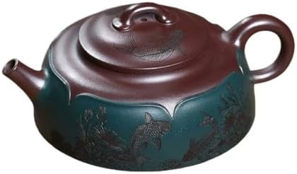 Kettle Teapot Vintage Green Clay Flat Personal Teapot Creatively Depicting Tea Ceremony Tea Infuser Portable Water Teapot by Unknown