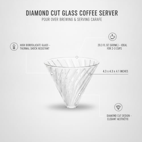 20.3 fl oz Diamond Cut Glass Coffee Server, High Borosilicate Carafe for Pour Over Brewing and Serving - Image 5