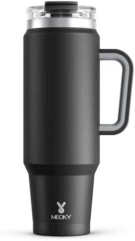 Meoky 40 oz Tumbler with Handle and Straw, Insulated Tumbler with Lid and Straw, Stainless Steel Travel Mug, Keeps Cold for 34 Hours, 100% Leak Proof, Fits in Car Cup Holder (Night) by MEOKY