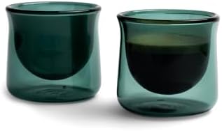 FLUR Espresso Glasses (Set of 2) Perfect for Espresso, Macchiatos & Small Espresso Drinks – Double-Walled Borosilicate Glass – Handmade, Lightweight & Durable – 3oz (Teal) by FLUR