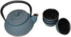 Ebros Gift Traditional Oriental Tetsubin Small Cast Iron 10oz Teapot With Strainer And 4 Mini Tea Cups 1oz Asian Fusion Housewarming Tea Service Drinkware Accent (Sky Blue Rustic Hobnails Texture) - Image 3
