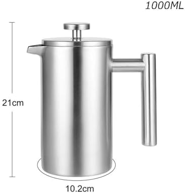 HASMI Coffee Kettle 304 Stainless Steel French Press Coffee Pot French Hand Brew Coffee Utensils Set of Tea Brewing Double Insulation Coffee Maker (Color : Silver, Size : 1000ml) - Image 2