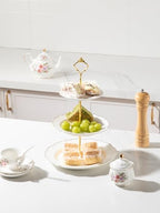 Sweejar 3 Tier Ceramic Cake Stand Wedding, Dessert Cupcake Stand for Tea Party Serving Platter(White) - Image 4