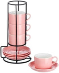 2.5 OZ Porcelain Stackable Espresso Cups and Metal Stand Set of 4 by MEICHU