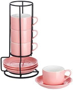 2.5 OZ Porcelain Stackable Espresso Cups and Metal Stand Set of 4 by MEICHU