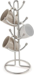 FitWell Mugs Holder, Mug Tree, Coffee Mug Holder, Coffee Mug Tree, Mug Organizer for Cabinet, Mug Holder Stand, Coffee & Tea Cup Storage Rack (Satin Nickel, 8 Mugs Holder (17.5"H)) by FitWellHomeProducts