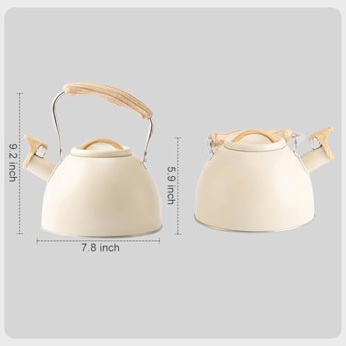 Whistling Tea Kettle,3.1 Quart Stainless Steel Water Kettle Work for All Stovetops with Folding Handle for Boiling Water Coffee or Milk (Off-White) - Image 7