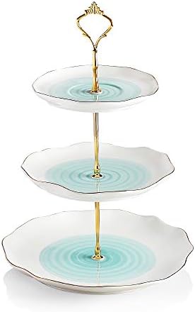 Sweejar 3 Tier Ceramic Cake Stand,Dessert Stand,Cupcake Stand,Tea Party Pastry Serving Platter,Food Display Stand for Tea/Coffee/Birthday/Wedding/Women/Afternoon/Gift - Blue by Sweejarco1949