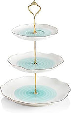 Sweejar 3 Tier Ceramic Cake Stand,Dessert Stand,Cupcake Stand,Tea Party Pastry Serving Platter,Food Display Stand for Tea/Coffee/Birthday/Wedding/Women/Afternoon/Gift - Blue by Sweejarco1949