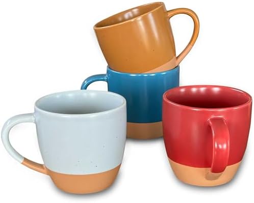 MORA Ceramic Artisan Matte Large Latte Mug Set of 4, 16oz - Microwavable, Porcelain Coffee Cups With Big Handle - Modern, Boho, Unique Style For Any Kitchen. Microwave Safe Stoneware - Marina Colors by MORA