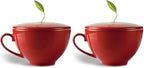 Tea Forte Cafe Cup Ruby Red Porcelain Tea Cup and Lid, Steeps 8 oz., Microwave and Dishwasher Safe (Pack of 2) by TeaForte