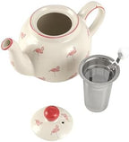 Farmhouse Animal Pattern Teapot with Infuser for Loose Leaf Tea, 20.3 Fl oz (600ml), White with Animal Illustration (Flamingo) - Image 3