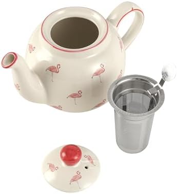 Farmhouse Animal Pattern Teapot with Infuser for Loose Leaf Tea, 20.3 Fl oz (600ml), White with Animal Illustration (Flamingo) - Image 3