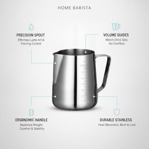 Stainless Steel Milk Frothing Pitcher for Espresso, Latte Art Steaming Jug with Precision Spout, Home Barista Coffee Station Accessory (1 PC) - Image 4