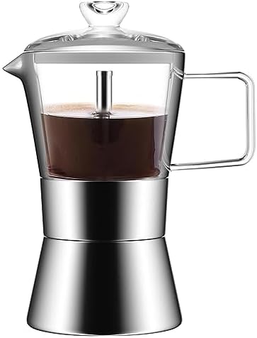 Moka Induction Stovetop Espresso Maker Italian Coffee Maker Glass-Top & Stainless Steel Espresso Moka Pot,Classic Italian Coffee Maker, 240Ml by Unknown