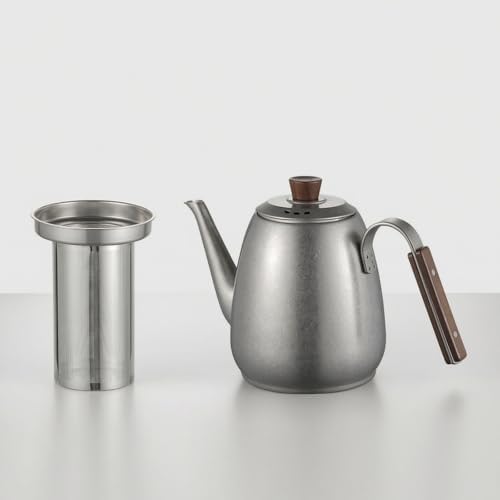 Stainless Steel Teapot Pour Over Coffee Kettle Gooseneck Water Pot With Precision Spout And Wood Knob Suitable for home, style to 1, 1600ml With Tea Infuser - Image 3