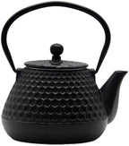 20.3oz Small Cast Iron Teapot, SECHUDO Cast Iron Tea Kettle for Stovetop Safe Coated with Enameled Interior, Cast Iron Tea Pot with Stainless Steel Infuser for Loose Tea (Black Honeycomb Pattern) by SECHUDO