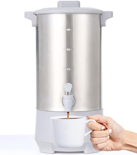 SYBO SR-CP40C Commercial Grade Stainless Steel Percolate Coffee Maker, Hot Water Urn for Catering, Hot Beverage Dispenser, 40-Cup, 4.5L, Grey by Sybo