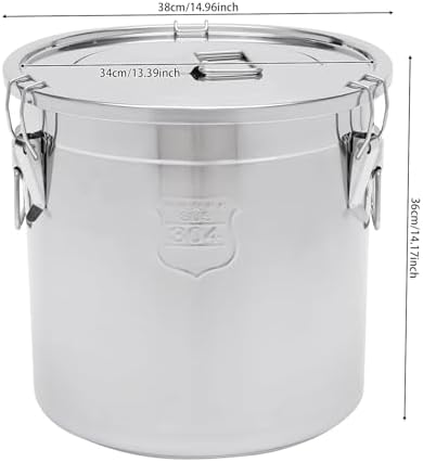304 Stainless Steel Container with Lid, 8.7Gal Large Capacity Food Storage Container with Locking Clamp, Kitchen Airtight Canister for Rice Flour Grain Coffee Bean Storage - Image 2