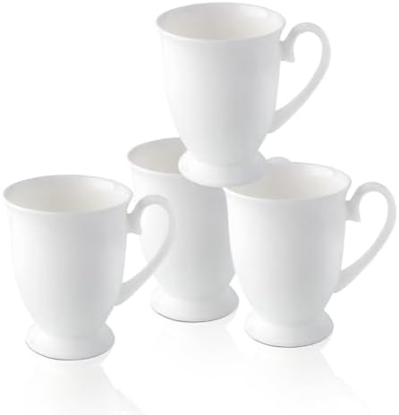 Luxury Fine Bone China White Coffee Mugs Set of 4,8 oz by COSTMANCE
