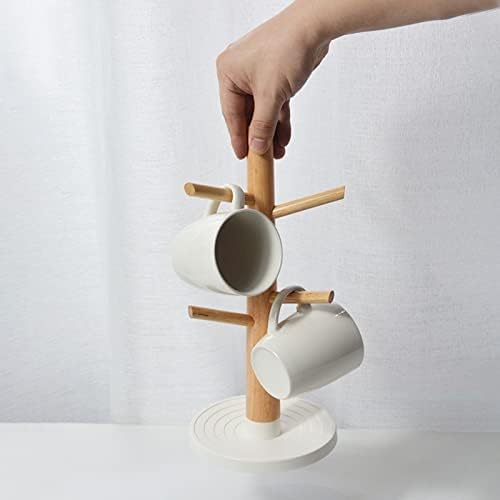 LIU- Coffee Mug Holder Tree for Counter, Mug Tree Stand with 6 Hooks,Countertop Wooden Tea Cup Organizer Rack,for Cafe Kitchen Bar - Image 3