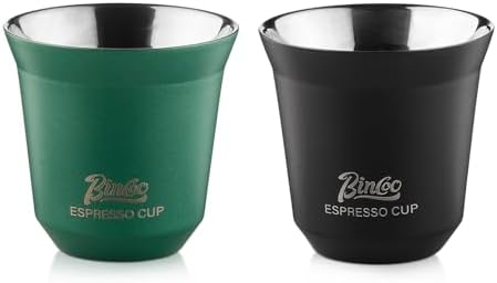 Bincoo Stackable Espresso Cups Set,2 Pack Double Wall Stainless Steel Insulated Espresso Shot Cups for Coffee Machines, Unbreakable and Stackable,2.7oz by Bincoo