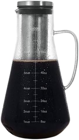 Yosoo Health Gear Cold Brew Iced Coffee Maker Airtight Coffee Pitcher with Scale, 1.6L Iced Tea Maker with Spout, Stainless Steel Filter Temperature Proof Ergonomic Handle Iced Coffee Maker by YosooHealthGear