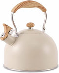 Tea Kettle for Stove Top, 2.5 Quart Whistling Tea Kettle, Stainless Steel and Wood Pattern Folding Handle, Beige by Unknown