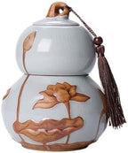 Kitchen Storage Jar Gourd Tea Caddy With Airtight Lid And Carrying Handle Ceramic Loose Storage Tin For Coffee Sugar, Nuts, Herb, Spice ﻿ Leaf Tea Jar(Gris,Large) by Unknown