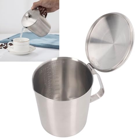 304 Stainless Steel Measuring Cup with Lid, Milk Frothing Pitcher for Art, Large Capacity Coffee Milk Cup with Markings, Steaming Pitcher for Home and Use - Image 2