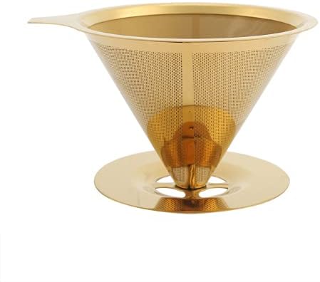 Pour Over Gold Coffee Filter, Stainless Steel Gold Pour Over Coffee Dripper Filter with Cup Stand and Handle, Paperless Reusable Stainless Steel Cone Coffee Maker by WelcometoPomya