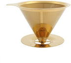 Pour Over Gold Coffee Filter, Stainless Steel Gold Pour Over Coffee Dripper Filter with Cup Stand and Handle, Paperless Reusable Stainless Steel Cone Coffee Maker by WelcometoPomya