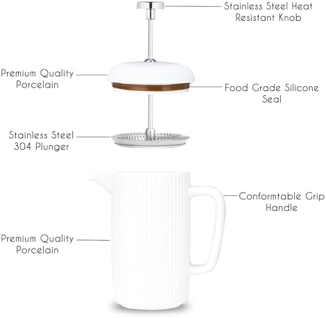 Easyworkz Porcelain French Press and Double Wall Insulated Metal Demitasse Cups - Image 4