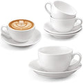 4 Set 12oz Cappuccino Cups with Saucers, Heavyweight Porcelain by Acellegic