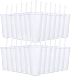 24 Pack Plastic Tumblers With Lids and Straws, Reusable 24 oz Colorful Cups for Parties, Birthdays, Iced Coffee, Cold Drinks (Stylish Colors-White) by LEIFEOSH