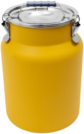 12L/3.17Gal Stainless Steel Airtight Canister Yellow Round Food Storage Canisters with Airtight Lid&Locking Clamp Rice Cereal Grain Canisters Container Bucket for Rice Milk Jug Coffee Bean Storage - Image 4
