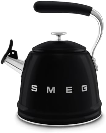 SMEG Stovetop Whistling Kettle – 50s Retro Style, 2.3 Liter (10 Cup / 2.4 Quart) Stainless Steel Tea Kettle with Iconic Design & Whistle – Premium Kitchen Statement Piece-Black by Unknown