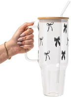 Sip-Sip Hooray! Dark Bows Coquette 40oz Glass Tumbler with Lid and Straw by Sip-SipHooray