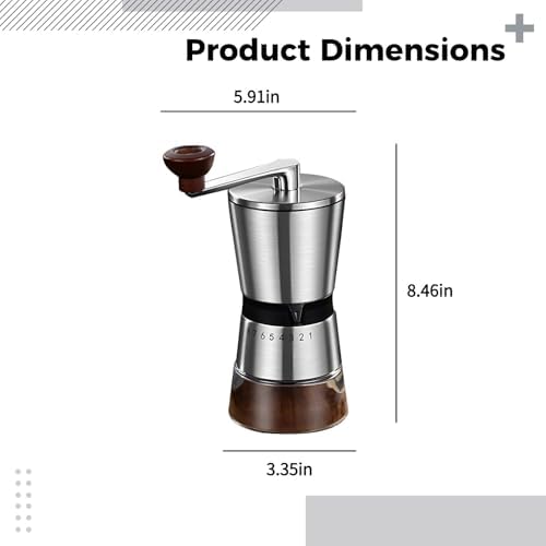 8 Gear Adjustable Coffee Grinder, Ceramic Burr Manual Hand Crank Mill, Travel Portable, 2.8 Oz Hopper, 6.5 Oz Chamber - Image 3