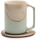 Ui Artist Collection Self-Heating Mug Set – Mint Glacier | 12 fl oz / 355 mL Handcrafted Ceramic Coffee & Tea Mug with Heating Pad by OHOM