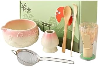 8pcs Cherry Blossom White Matcha Bowl With Whisk Set, Tea Includes With Spout(H) by Unknown