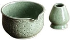 Matcha Set 2/6 Pieces - Green Pattern Tea Bowl, Bamboo Stirrer, Spoon & Filter Traditional Ceremony(2 pieces B) by Unknown
