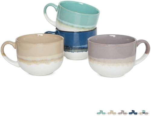 Bosmarlin Ceramic Coffee Mug Set of 4, 16 Oz, Jumbo Latte Mugs, Dishwasher and Microwave, Unique Reactive Glaze (Multicolor, 16 Oz) by Bosmarlin