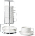 4oz Ceramic Espresso Cups Set of 4, with Stand and Saucers, White by Sureasy