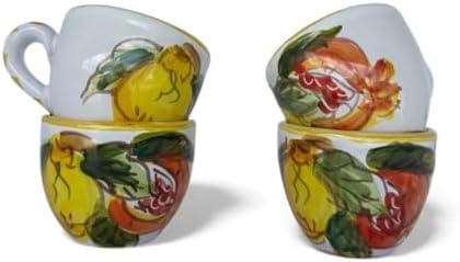 Hand Painted Italian Ceramic Espresso Cups Set of 4, 2 oz Lemon & Pomegranate Demitasse Cups, Made in Italy, Lead-Free, Dishwasher & Microwave Safe - Image 2